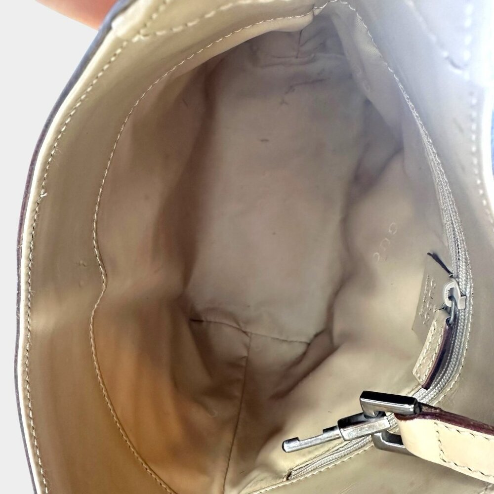 Gucci Vintage Jackie Top Handle Shoulder Bag Beige Leather Piston Clasp Authenti - Picture 13 of 13